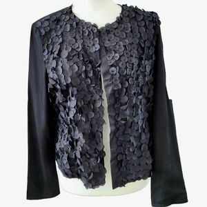 Women's Lightweight Bolero Jacket with Black Silky Rose Petals, siz S/M